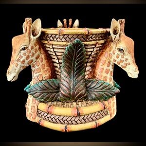 Giraffe Candle Holder Brass Accents Hold 3.5” Diameter Candle 4.25”H